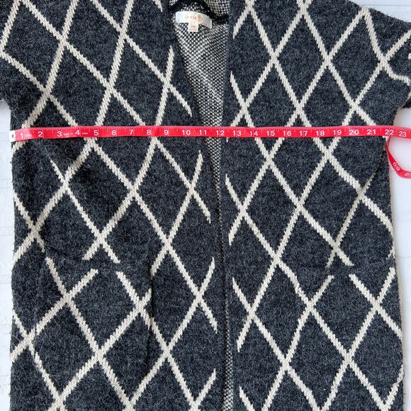 La vie 89 Open Grey and Cream Diamond Oversized Sweater Coat -sz S/M - Picture 6 of 6